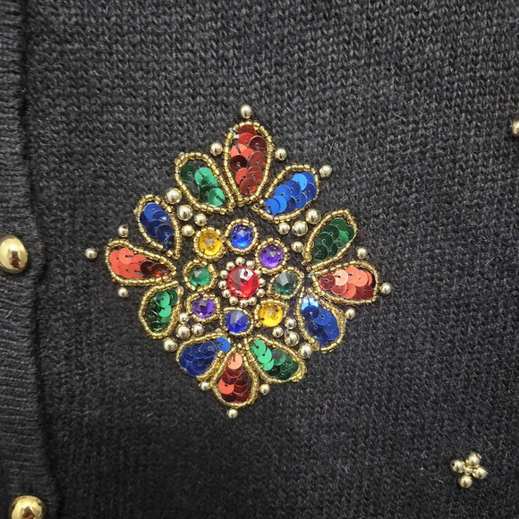 Karen Scott vintage women's sweater cardigan size M black silk rabbit ha… - Picture 3 of 6